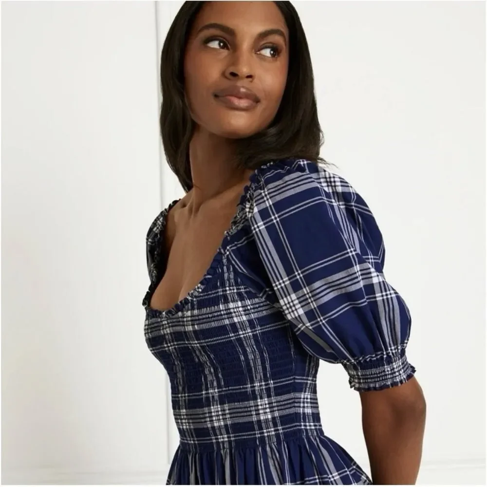 Hill House Home Louisa Nap Dress Navy Spring Plaid Tartan Smocked Sz M.MSRP $179 - Picture 10 of 11